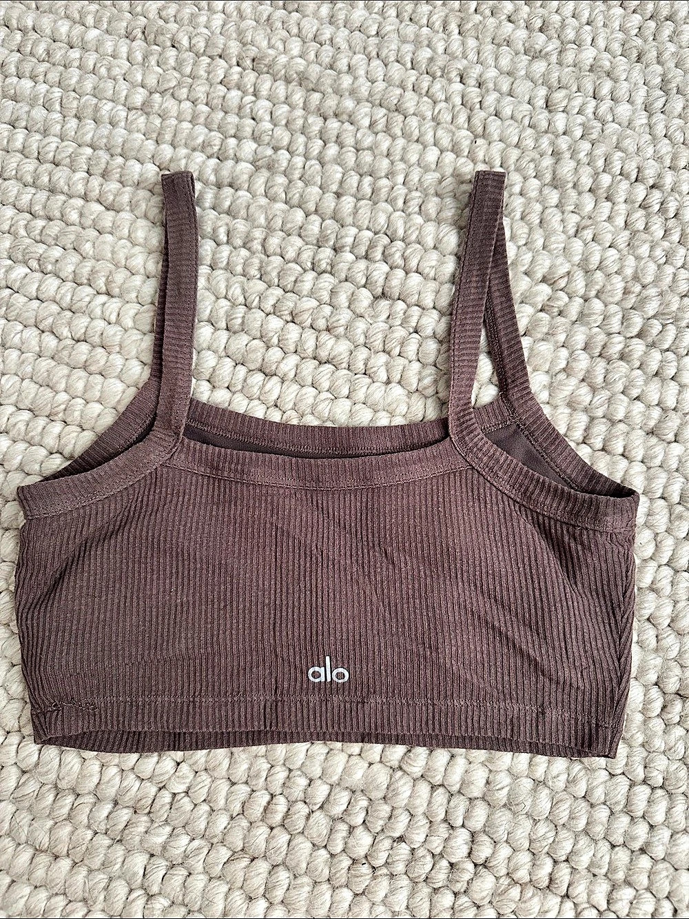Alo Yoga Brown Ribbed Seamless Bralette Crop Top Sports Bra